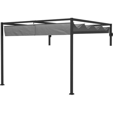 Pergola Gazebo con Tettuccio Retrattile e Fori di Drenaggio 3x4m in Acciaio e Poliestere Grigio (1/5)