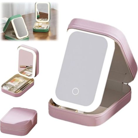 Bardusch - Miroir Maquillage LED Rechargeable, Tricolore, Ajustable, Rose, Voyage, Portable (1/4)