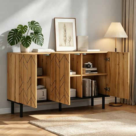 Madia Moderna con 3 Ante, Frontale con Motivo Ondulato, Cerniere Silenziose, per Soggiorno, 120×35×70 cm (1/5)
