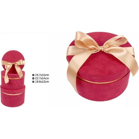 TrAdE Shop Traesio - Set 3pz Scatole Scatola Box Per Regali Varie Misure Matrioska Tonde Rosso 71945 -