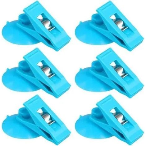 Pinces à ventouse pour rideau de douche en PVC/ABS avec ressort métallique, bleues, lot de 6, diamètre de la ventouse : 3,1 cm, longueur : 5 cm (1/4)