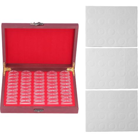 Boîte de rangement vintage pour 50 pièces en bois avec étui transparent - Idéal collection et cadeau numismatique (1/5)