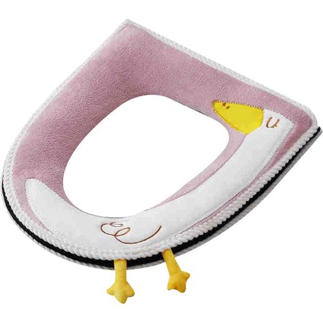 Tapis de siège de toilette en peluche chaude et lavable, épais, avec poignée et fermeture éclair. Ensemble de toilette mignon et lavable. (1/5)