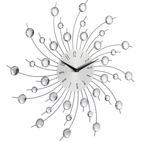 Horloge murale design moderne argentée 30 x 30 cm avec strass décoratif ambiance cosy en métal argenté (1/4)