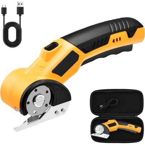 Cordless Electric Scissors, Hand-Held Stainless Steel Electric Craft Scissors with Battery Indicator & Blades & EVA Storage Box for Cutting Leather, Felt, Cardboard, Carpet (1/5)