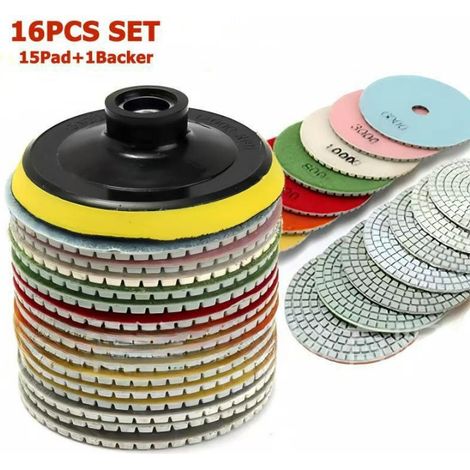 Disques de Polissage Diamant 4 Pouces 100mm 16pcs pour Marbre, Pierre, Béton et Céramique avec Tampon M14 (1/5)