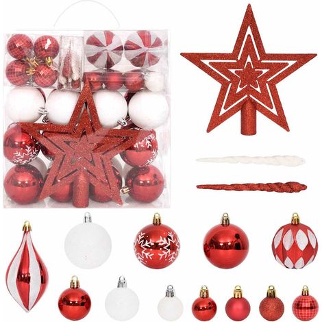 vidaXL Juego de adornos de navidad de 64 piezas rojo y blanco (1/5)
