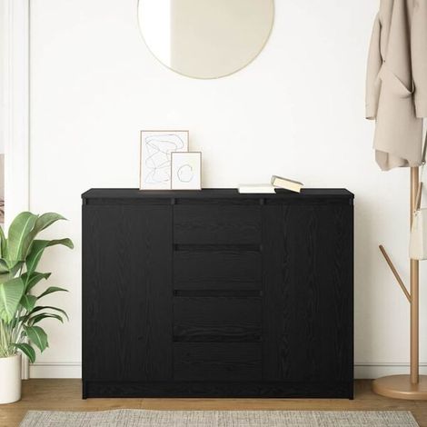 Buffet de Cuisine avec Tiroirs, 100,5 x 35 x 76 cm, Meuble Rangement en Bois d'Ingénierie Couleur Chêne Noir, Desserte Moderne pour Salle à Manger et Salon (1/5)