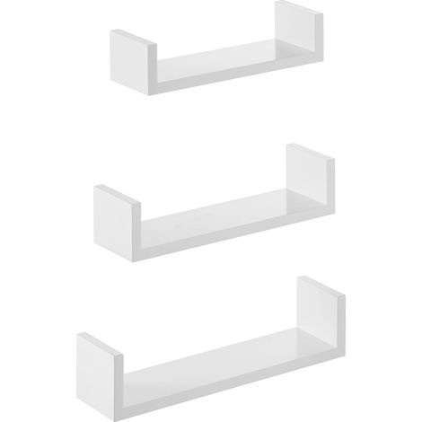 Étagère Murale Suspendue, Lot de 3, Décoration Salon, Longueur 30/35/40 cm, Tablette Flottante, Capacité 10 kg, Salon, Bureau, Salle de Bain, Cuisine, Blanc Brillant LWS40WT (1/5)