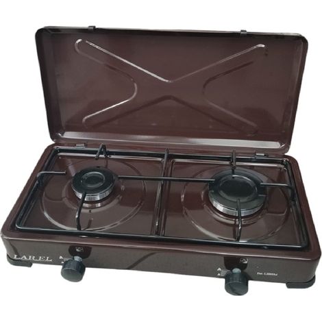 CUCININO FORNELLO 2 FUOCHI GAS MARRONE APPOGGIO CAMPEGGIO 47X34