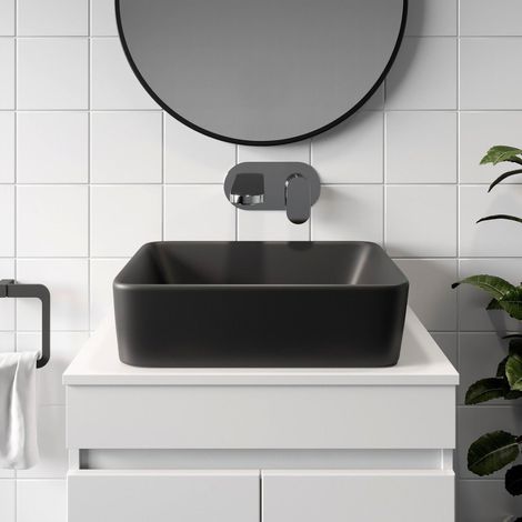 Bathroom Cloakroom Vanity Countertop Wash Basin Sink Black Gloss Modern 480x370mm Rectangular (1/4)