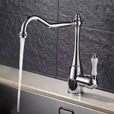 Kitchen Mixer Tap, Chrome Kitchen Faucet, Retro Sink Faucet, 360° Retro Kitchen Sink Faucet in Chrome-Plated Brass (1/4)