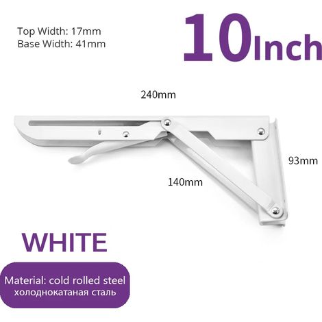 (Blanc 25 cm - Espagne) 2 équerres pliantes en acier inoxydable, blanc et noir, support mural triangulaire en fer pour étagère, banc ou table (1/5)