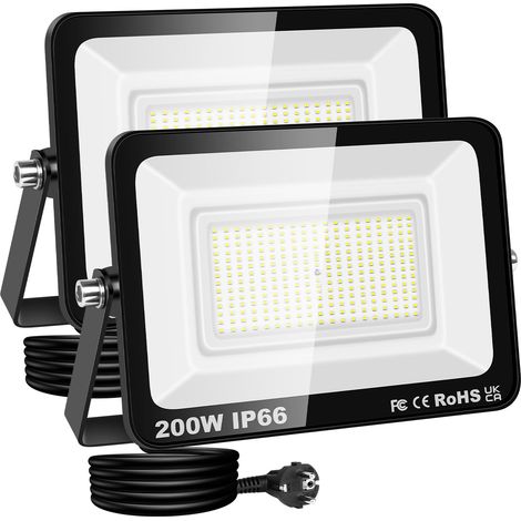 2x projecteur led extérieur avec prise, 200W 20000lm IP66 étanche (1/5)