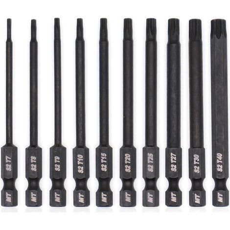 Jeu d'embouts Torx pour tournevis, perceuses et clés à chocs, résistant à la température, traitement thermique avancé, revêtement phosphaté, 8 cm, 10 pièces (1/5)