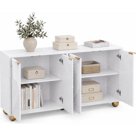 Sideboard mit 4 Gravierten Türen, Verstellbaren Innenböden und Goldfarbenen Griffen aus MDF 120 x 35 x 71.5 cm Weiß (1/5)