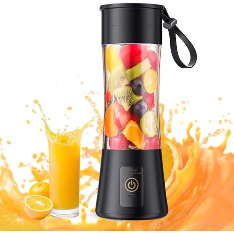 Portable Blender, 380ml Mini Personal Blender with 6 Blades, 2000mAh USB Rechargeable Small Blender for Smoothies, Travel, Home, Office, Black (1/5)
