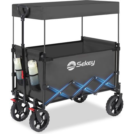 Sekey – Chariot de jardin pliable avec toit – charge max 150 kg – freins et roues robustes – nettoyage facile – dimensions plié 49x19x44 cm