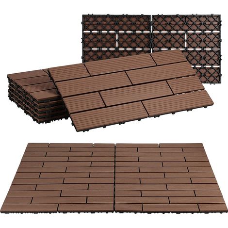 Wolketon 12 pezzi Marrone Listoni e piastrelle WPC effetto legno, resistenti all'acqua, senza schegge, comodi a piedi nudi (1/5)