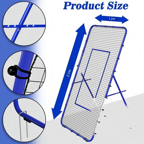 Rebondeur volley 2,1 x 1,2 m multi-angles ajustable. Structure poteaux métalliques solide pour entraînement foot,volley et basket.