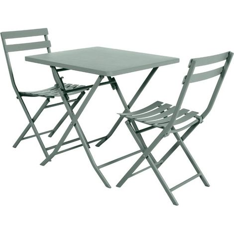 Pack Muebles Exterior Plegables Greensboro Mesa Cuadrada + 2 Sillas Jardín Terraza Estilo Contemporáneo Color Verde Oliva (1/5)