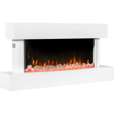 Baridi DH113 Wall Mounting Electric Fireplace with LED Flame Effect 46"" - White (1/5)