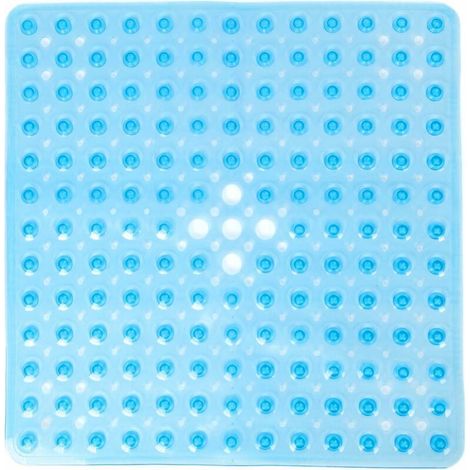 Rutschfeste, quadratische Badematte, transparente PVC-Bade- und Duschmatte, antibakterielle Duschmatte, schimmelhemmende Badematte fürs Badezimmer, 53 cm x 53 cm, blau