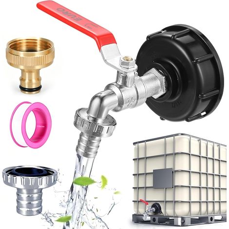 Robinet Cuve 1000L Robinet IBC Adaptateur Robinet Cuve Plastique Robinet Recuperateur eau de Pluie S60x6 à Filetage Grossier Adaptateur en Cuivre 3/4" Robinet de Rechange pour Cuve (1/5)
