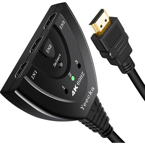 Switch HDMI 4K 60Hz Aluminum Splitter HDMI 3 en 1, 3 Ports Commutateur 3 Entrées 1 Sortie, Support 4K 3D 1080P HDR Compatible avec PS5/4, Xbox Blu Ray Lecteur DVD PC TV Box(avec Câble) (1/5)