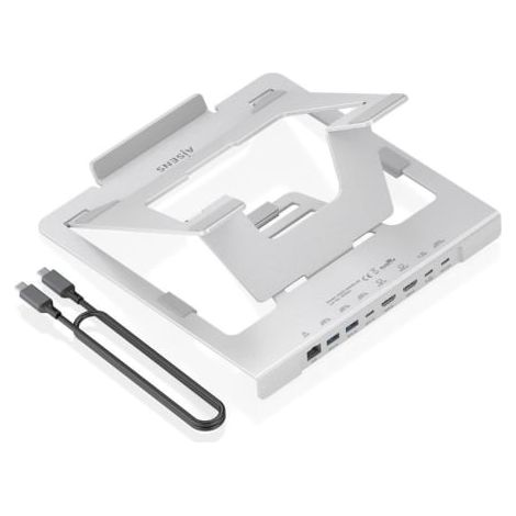 Soporte de Sobremesa - Docking USB Tipo-C Aisens ASUC-7P046-GR/ 2xUSB/ 1xUSB Tipo-C/ 2xHDMI/ 1xRJ45/ 1xUSB Tipo-C PD/ Gris