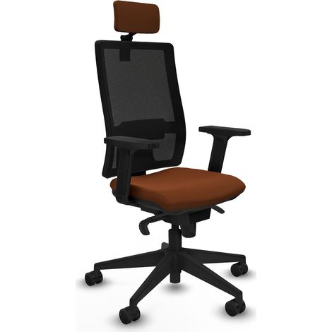 Horna sincro malla negra similpiel marrón brazos 2D base piramidal cabecero 2D ruedas 65mm nailon (1/5)