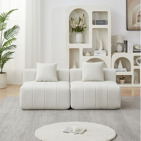 Divano modulare 2 posti in ciniglia beige con 2 cuscini, senza montaggio DESVIAE (1/5)