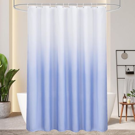 Duschvorhang 180X200cm Blau Textil Wasserdicht Waschbar mit 12 Ringen (1/5)