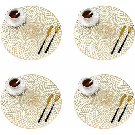 Set of 4 Placemats, Gold Round Placemats Placemat Table Mat for Kitchen Dining Table (Gold, Style I, 38cm) (1/5)