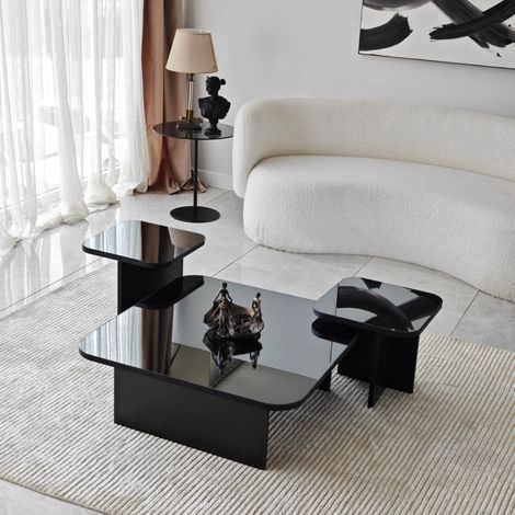 Tavolino da Salotto Pagliara, Effetto Lucido, Forma Quadrato, Materiale Piano in Legno Nobilitato, 80x80x30h cm Nero (1/5)