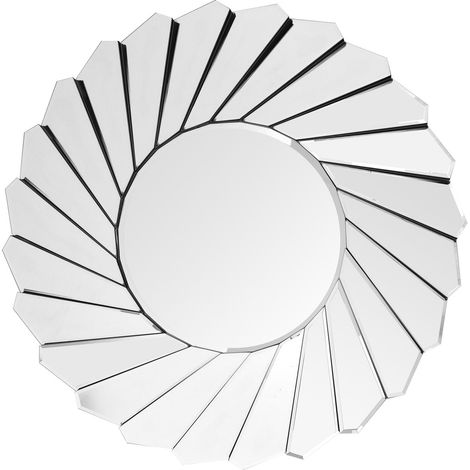 Specchio da parete Zeus rotondo con cornice a raggiera in vetro specchiato argento, 80 cm (1/4)