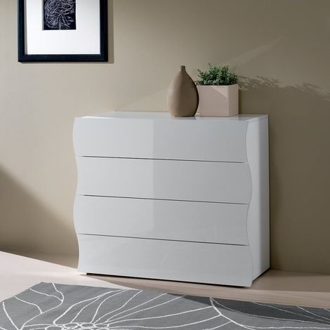 Kommode Schlafzimmer 100cm Design 4 Schubladen Hochglanz Weiß Onda Draw (1/5)