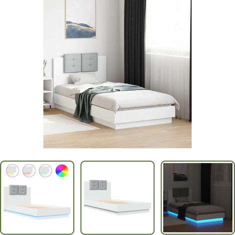 LED-Leuchten - Bettgestell mit Kopfteil und LED-Leuchten Weiß 75x190 cm (1/5)