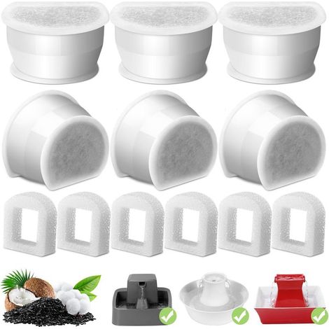 6 Pack Replacement Carbon Filters for Avalon and Pagoda Ceramic 7.5L/3.7L/1.8L Waterers, Foam Pre-Filter and Carbon Filter for Waterer (1/5)