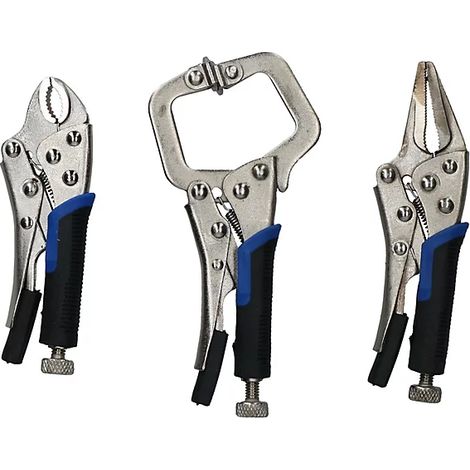 Locking Plier Set 3pc Curved Plier Long Nose Pliers C Clamp 4"" 5"" Set WR127