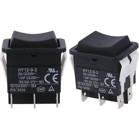 Interrupteur à bascule, HY12-9-3 Interrupteur à bascule électrique industriel 6 broches 125 V/250 V Bouton-poussoir (2 pièces) (1/5)