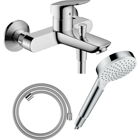 Pack mezclador mecánico baño-ducha HANSGROHE Logis + flexo Designflex + rociador Vernis Blend 100 EcoSmart 1jet cromado (1/3)