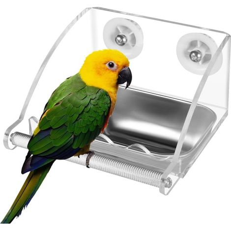 Gamelles à Oiseaux Amovible, Mangeoire INOX pour Oiseaux, Bol d'eau de Nourriture, avec Tige Debout et Rouleau pour Moyenne et Perroquets Calopsittes Inséparables Pinson (1/5)