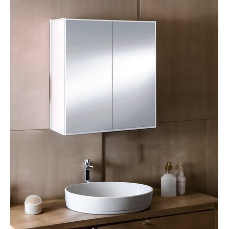 Dmora - Armario de pared Dfus, Mueble columna para baño, Armario colgante, color blanco brillante, 60x21h65 - 2 puertas cm (1/3)