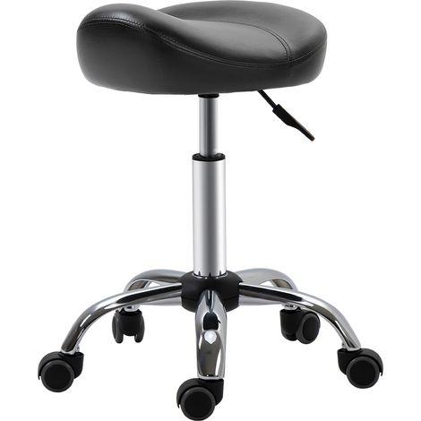 Tabouret de salon avec assise en selle, hauteur réglable, similicuir, 48 x 48 x 54-69 cm, noir (1/5)