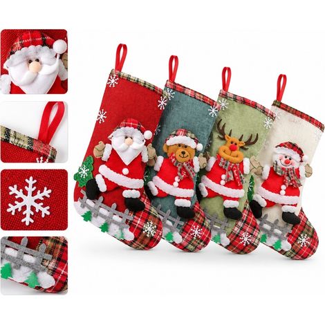 4 Pièces Sacs Cadeaux de Noël en Tissu Motifs Père Noël Bonhomme de Neige Renne Ours 19 x 30 cm 0,1 kg Arbre de Noël Sapin (1/5)