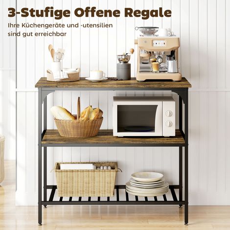 Étagère de boulanger, 3 niveaux pour cuisine avec cadre en acier, marron rustique + noir (1/5)