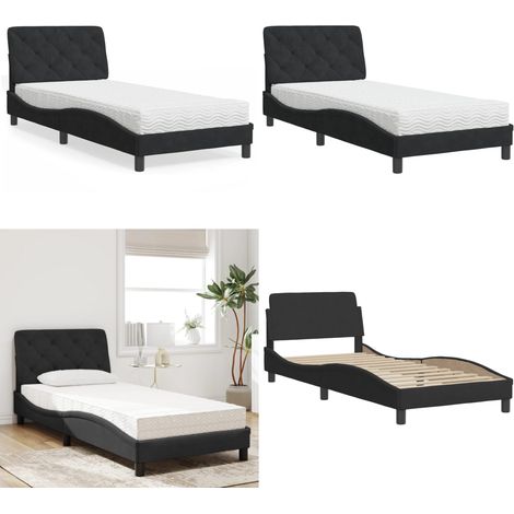 Lit avec matelas noir 80x200 cm velours - Lit Double - Lit Plateforme - Lit Design - Lit Velours - Literie - Home & Living (1/5)