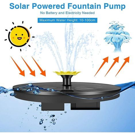 Fontaine solaire flottante, pompe solaire pour bassin avec buses, mini-fontaine 1,4 W, décoration de jardin, fontaine ronde pour oiseaux, poissons, piscine, bassin (noir) (1/4)