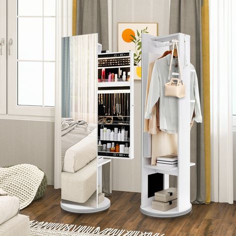 Armoire à Bijoux Pivotante 360° avec Miroir Pleine Longueur et Lumières LED Blanc (1/2)